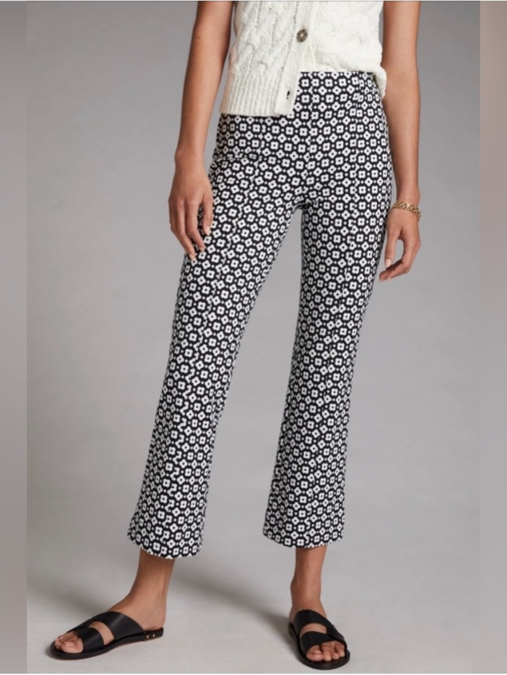 Anthropologie Maeve Kick Flare Pants Black White Floral Size S - Picture 2 of 6